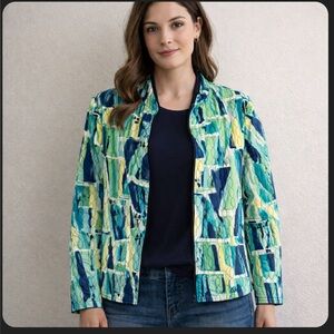 Alfred Dunner Blue Quilted Jacket Size 18 Lightweight Patchwork
